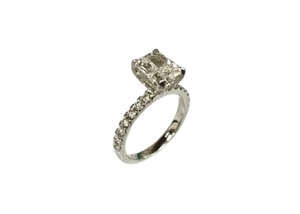 radiant cut solitaire diamond ring with diamonds down shank