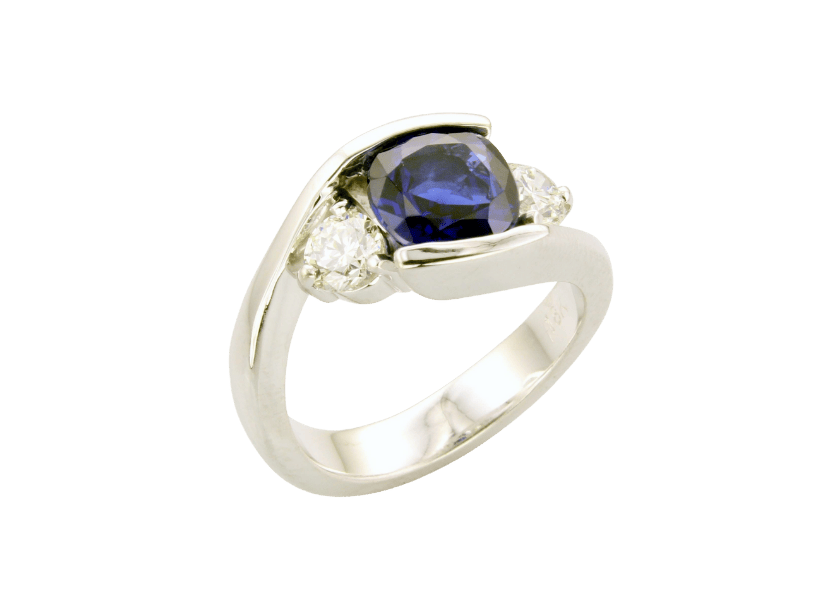 three stone sapphire and diamond ring